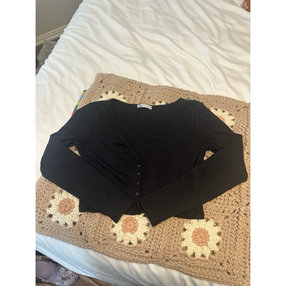 Zara Black Ribbed Knit Cardigan